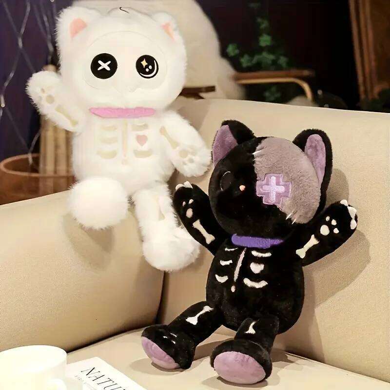 35cm 2 Colors Toys Unique Stuffed Animals Skeleton Cat Plush Doll Eid Mubarak Halloween Gifts Y260128