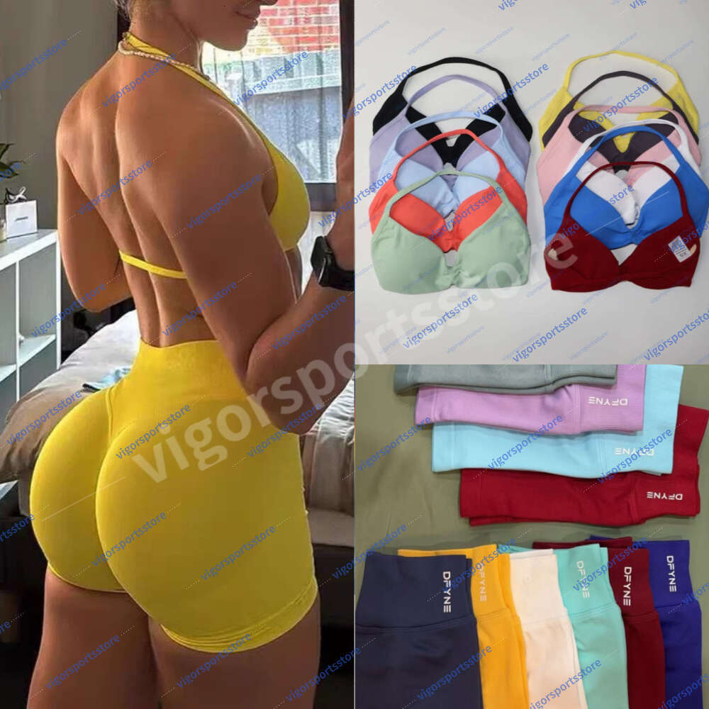 Women Gym Set 2 Pieces Strappy Sports Bra Sets High Waist Workout Underwear Yoga Shorts Suit Fitness Clothes Seamless Yoga Backless Tops Outft DF