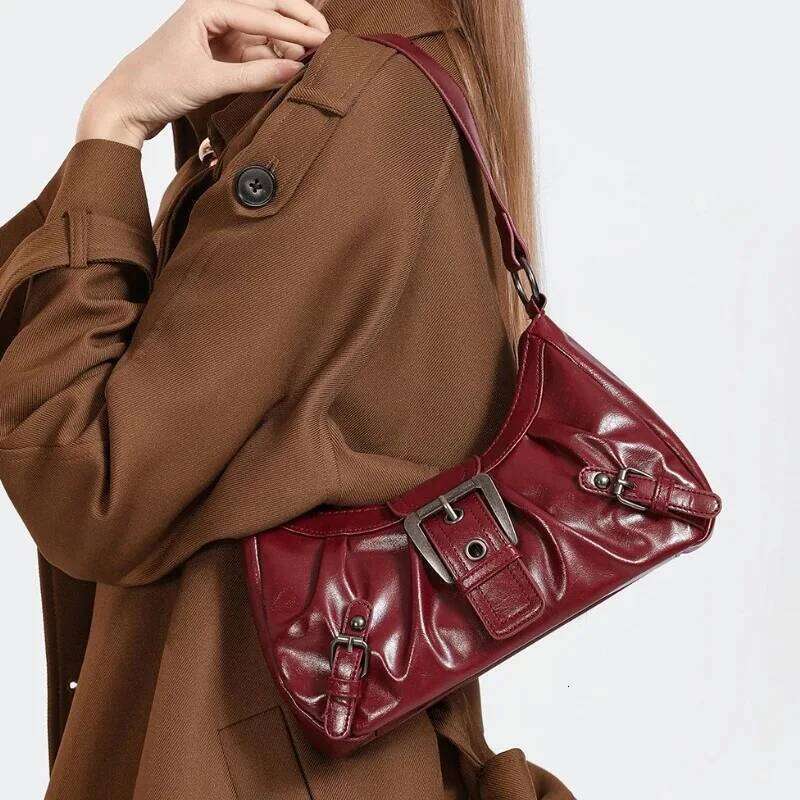 Y2K Retro Pleated Hobo Shoulder Women Hot Selling Maillard Style Underarm Bag Clutch Handbags for Travel Work Shopping XJ260129