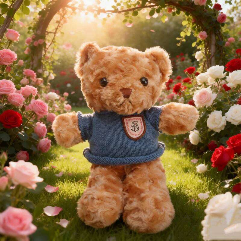 Kawaii Rose Patterned Teddy Wearing Stuffed Animal Soft Sweater Bear Valentine's Day Romantic Gift For Girlfriend Y260128