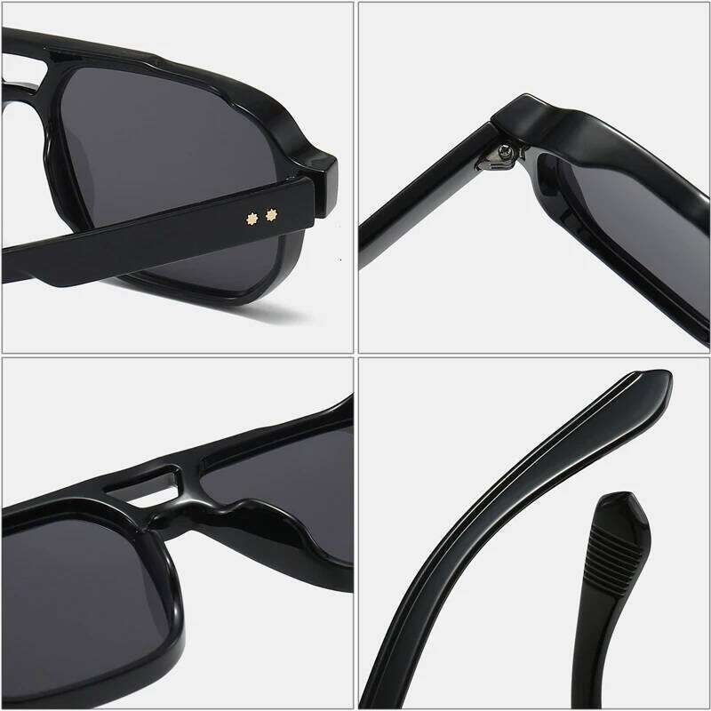 SO&EI Retro Double Bridges Square Women Sunglasses Fashion Clear Ocean Gradient Lens Shades UV400 Men Rivets Punk Sun Glasses H260129