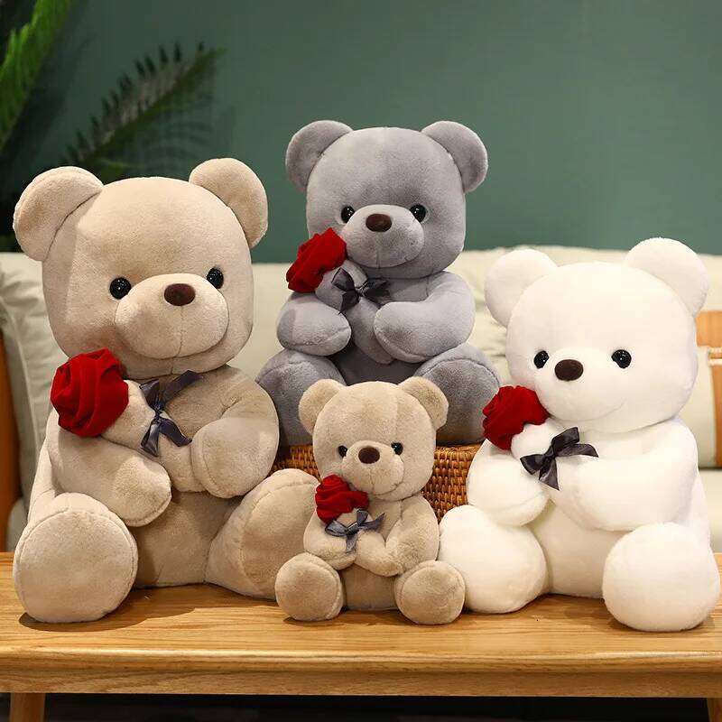 New cartoon rose teddy plush toys for girls Valentine's Day gift bear pillow Y260128