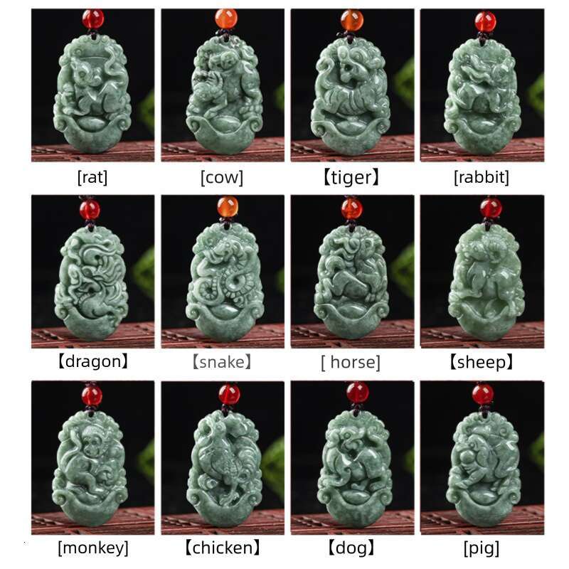 Natural A Goods Jadeite Twelve Chinese Zodiac Rat Tiger Pendant Hand-carved Custom Mascot Jewelry Jade Necklace Gift