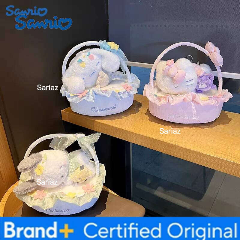 Sanrio New s Hellokittys Pochacco Cinnamoroll Plushie Doll Crouching Posture Flower Basket Series Plush Appease Toys Gift H260129