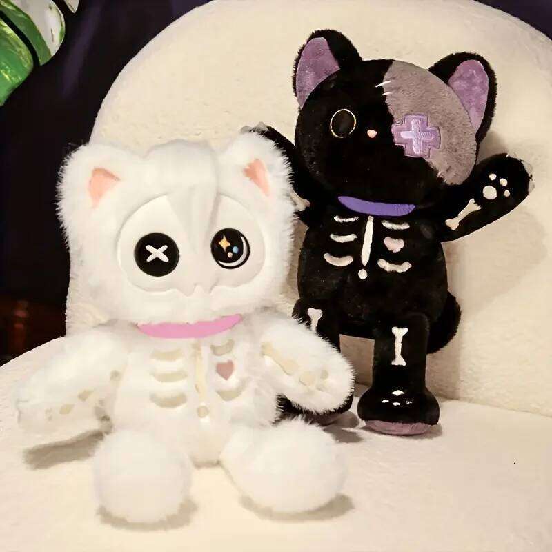 35cm 2 Colors Toys Unique Stuffed Animals Skeleton Cat Plush Doll Eid Mubarak Halloween Gifts Y260128
