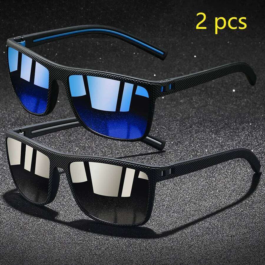 2 Pieces Fashion Vintage Check Pattern Polarized Sunglasses Men Women Fishing Driving Brand Design Sun Glasses UV400 Man Eyewear H260129