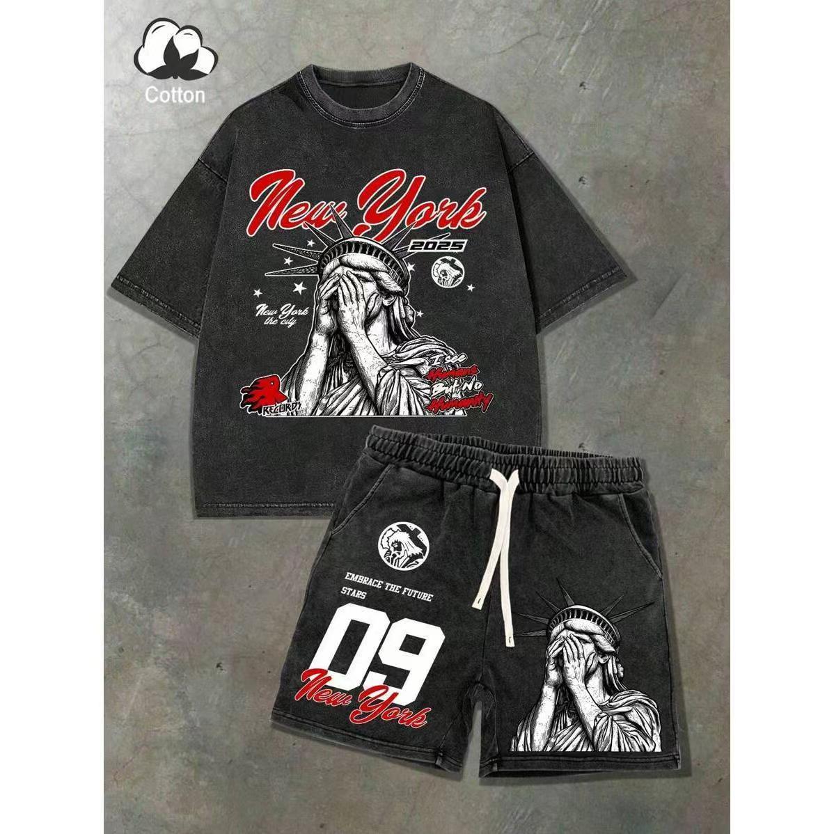 Luxury Brand Designer Clothes Plus Size Men's Short Sleeve Top And Shorts Printed Casual Sports Fashion Set European And American
