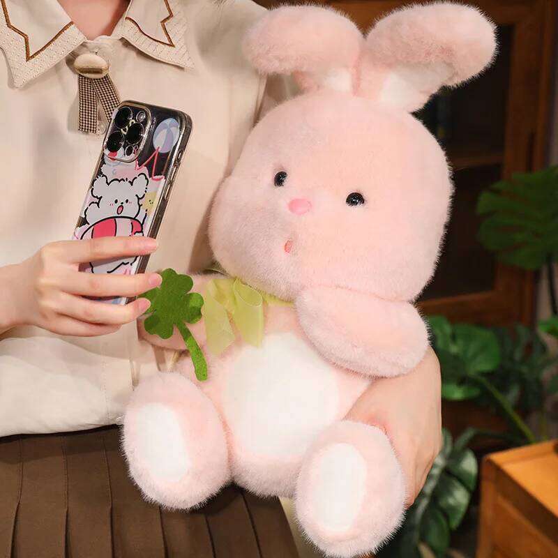 1pc 25cm/9.84in Cute Clover Ribbon Sleeping Pillow Comfort Little White Rabbit Doll Ragdoll Plush Toy Y260128