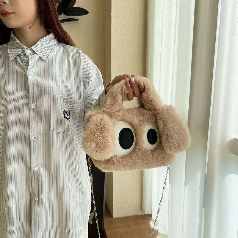 Puppy big eyes autumn and winter handbag new fashion one shoulder crossbody plush bag universal cute girl birthday gif XJ260129