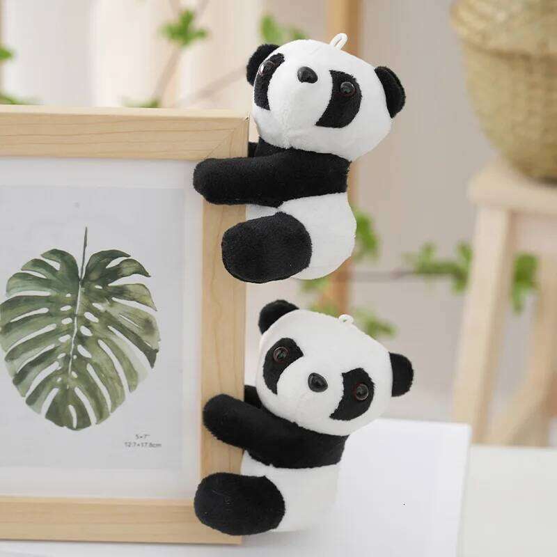 Cute clip crooked pendant small panda doll backpack charm accessories plush toys Y260128
