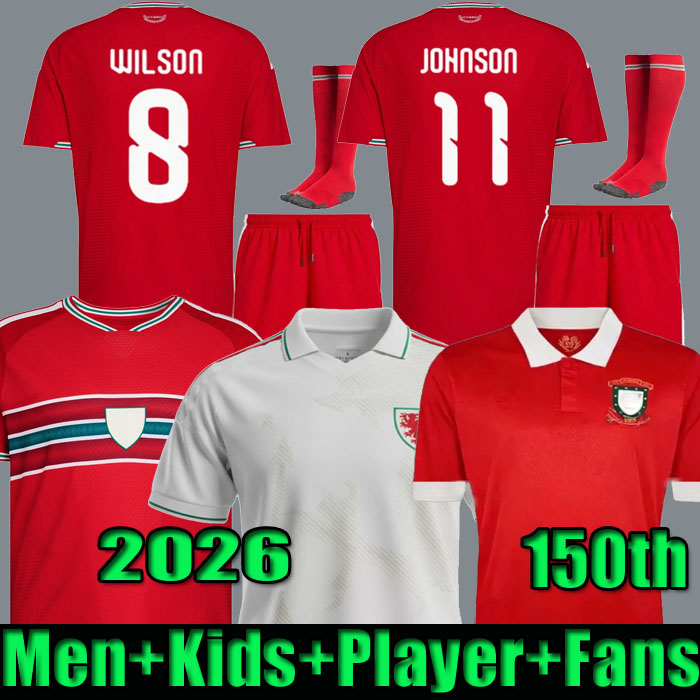 2026 Wales Soccer Jerseys 150th Anniversary Player Fans WILSON ALLEN RAMSEY Rodon VOKES Home Football Shirt 2026 2027 Men kids kit Uniforms Football Shirts