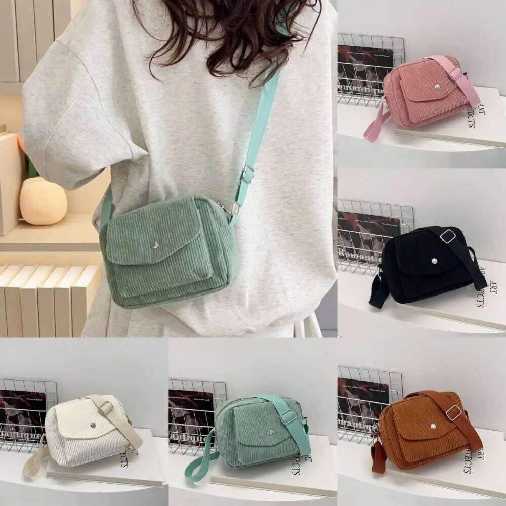 New Corduroy Striped Crossbody Simple Design Solid Colour Shoulder Bags Adjustable Strap Lady's Square Bag for Casual Wear