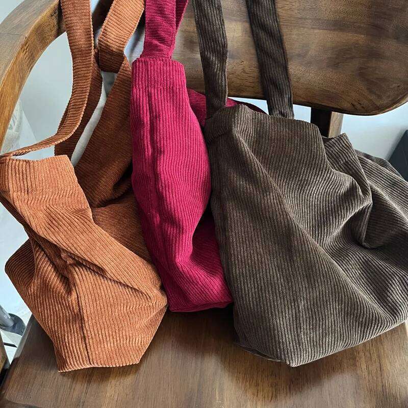 Retro Corduroy Women's Shoulder Bag Simple Large Capacity Female Casual Tote Crossbody Bags Solid Color Ladies Shopper Handbags