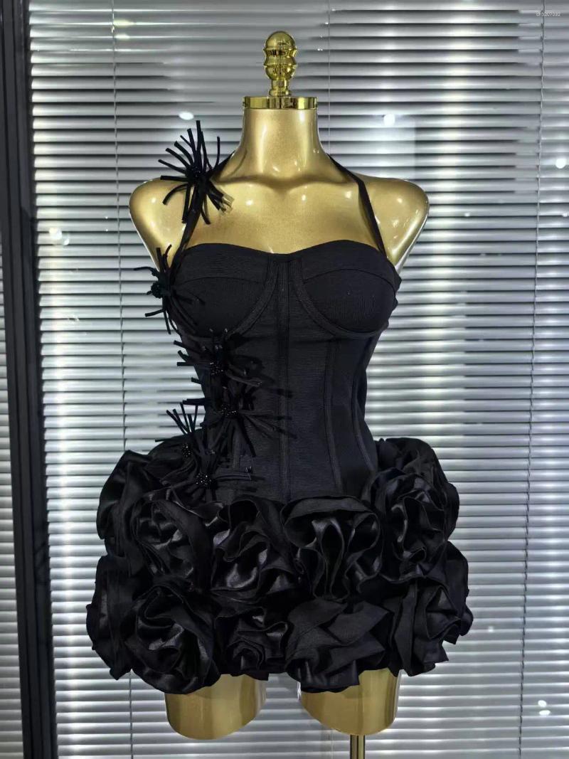 Casual Dresses High Quality Black Red Women Sexy Halter Full Florals 2 Pieces Set Bodycon Mini Bandage Dress Celebrate Nightclub Party Wear
