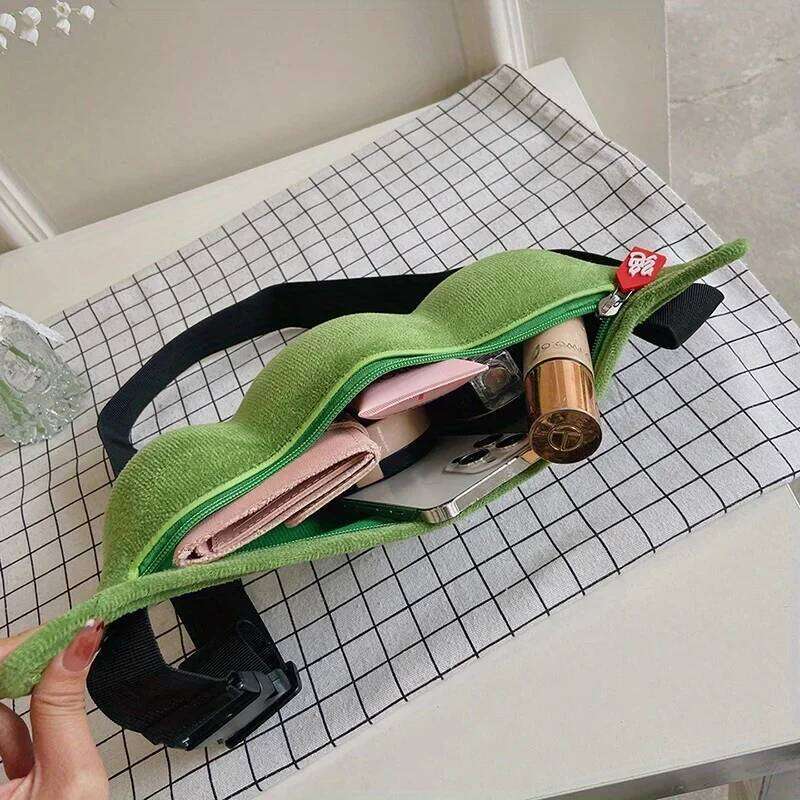 Creative Pea Shaped Fanny Pack, Funny Plush Chest Purse, Cartoon Design Crossbody Bag, Daily Bags for Outdoor Travel To Work XJ260129