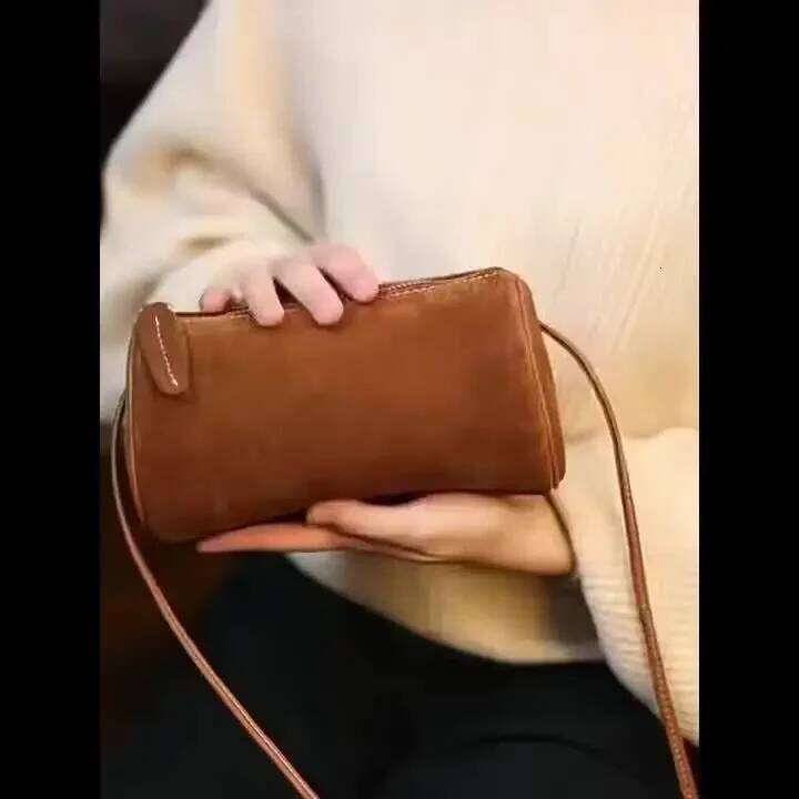 Shoulder New vintage suede cylindrical Matte shoulder crossbody Small round phone bag