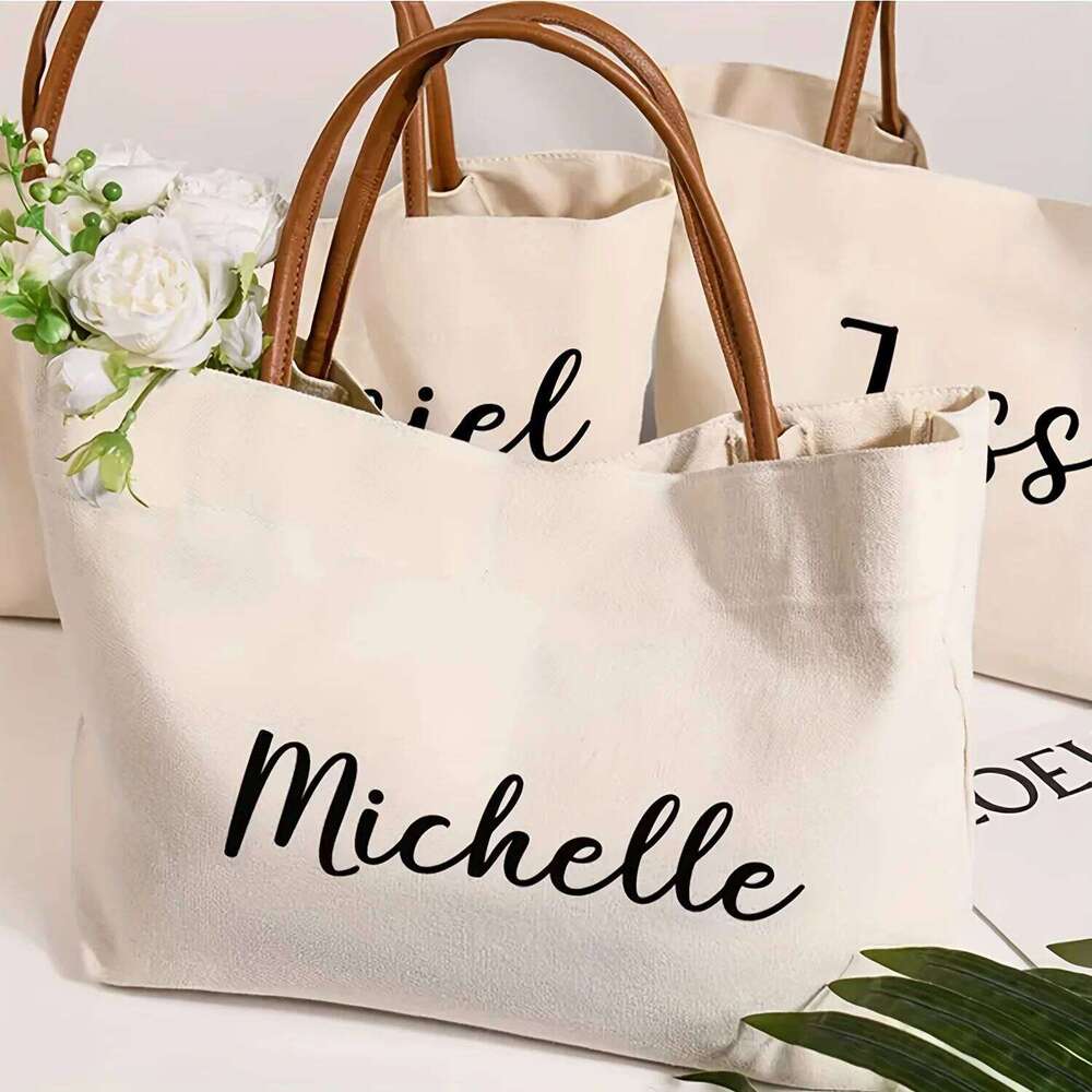 Customized Name Solid Color Canvas Single-Shoulder Bag Large Capacity Handbag Women Prefect Gift For Family Holiday Trip Use XJ260129