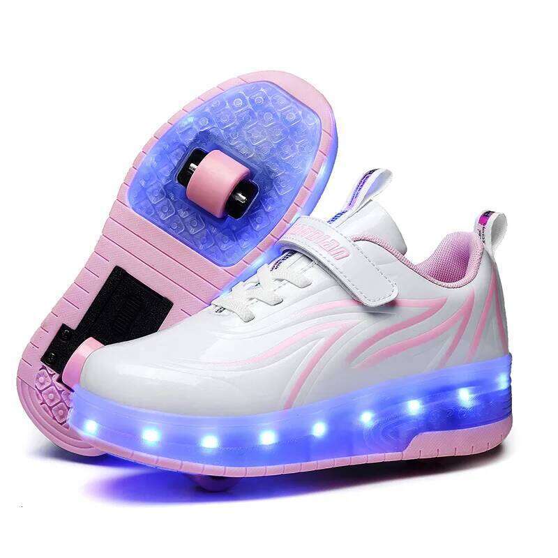 Boys Girls LED Light Up USB Charging Children Roller Skate Casual Skateboarding Sports Shoes Kids Sneakers Y260128