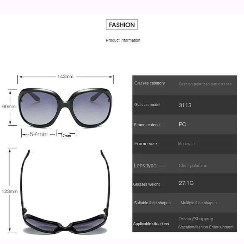 Polarized women new fashion trendy black women's glasses driving large frame round face vintage sunglasses H260129