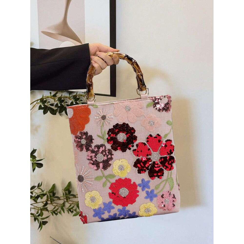 Luxury shoulder bag handbag Hobo cross-border new bamboo section handbag high-end color sequin retro women's hand-held heavy embroidery trendy di