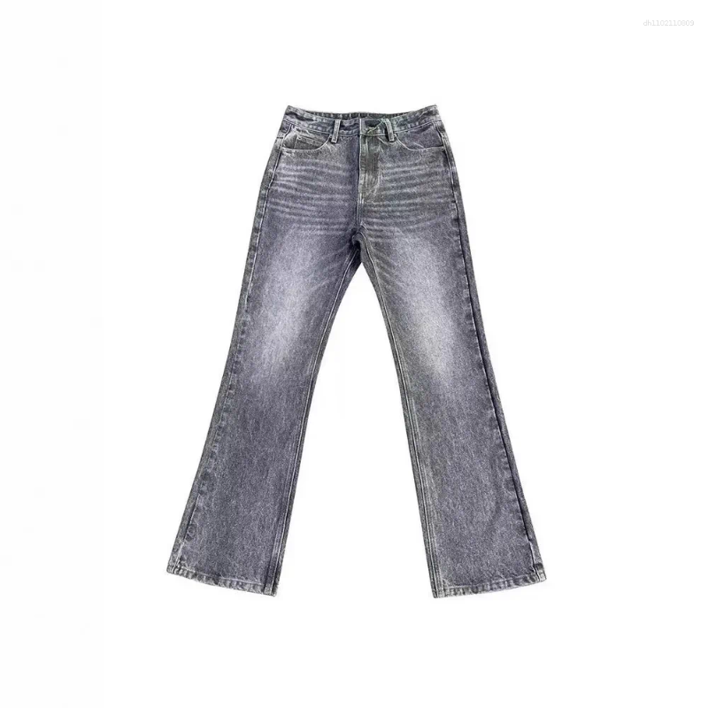 Men's Jeans Washed Micro Flare Black Grey Marble Clean Fit Style Retro Long Casual Denim Pants Trendy Straight Leg Trousers