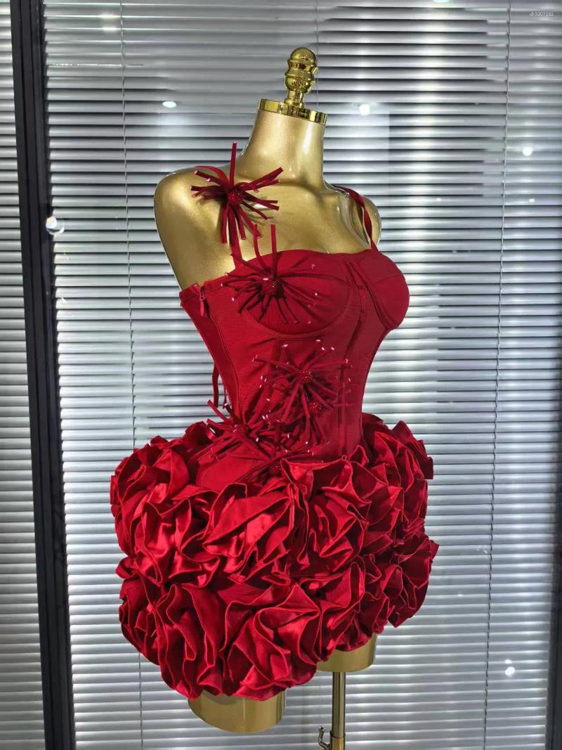 Casual Dresses High Quality Black Red Women Sexy Halter Full Florals 2 Pieces Set Bodycon Mini Bandage Dress Celebrate Nightclub Party Wear