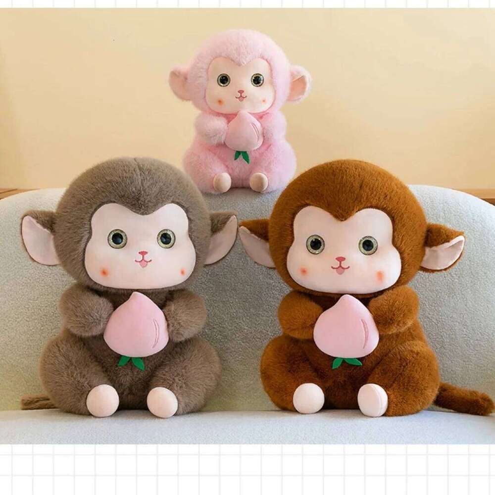 New cute little creative plush toy holding peach monkey children's doll birthday gift Y260128