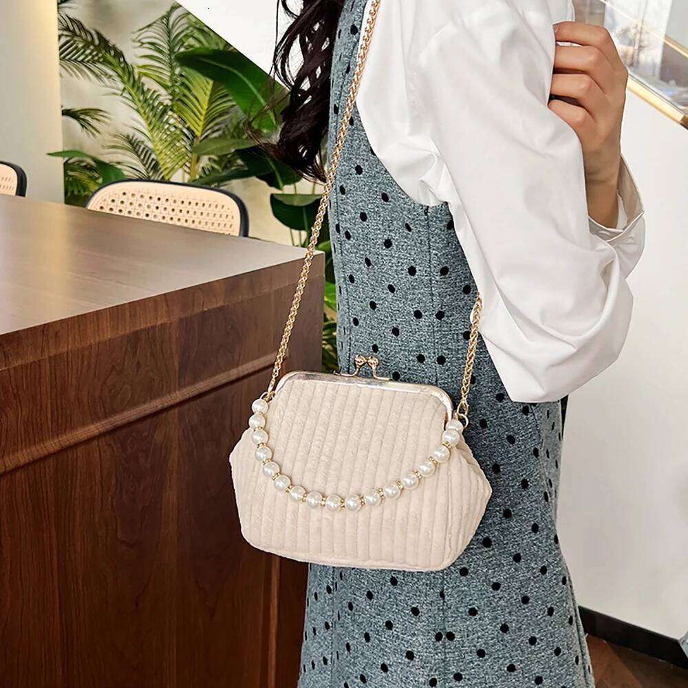 Wrinkled versatile pearl shell fashionable chain crossbody bag, casual clip on single shoulder women's bag.zwq