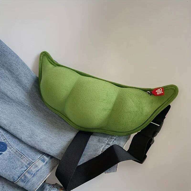 Creative Pea Shaped Fanny Pack, Funny Plush Chest Purse, Cartoon Design Crossbody Bag, Daily Bags for Outdoor Travel To Work XJ260129