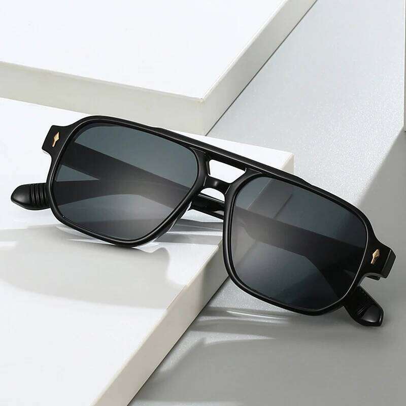 SO&EI Retro Double Bridges Square Women Sunglasses Fashion Clear Ocean Gradient Lens Shades UV400 Men Rivets Punk Sun Glasses H260129