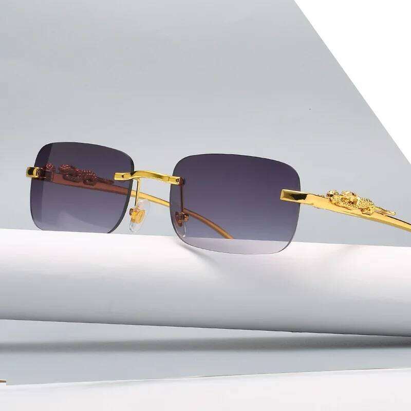 New Rimless Rectangle Vintage Metal Leopard Head Sunglasses Fashion Frameless Tinted Glasses Shades for Women Men H260129