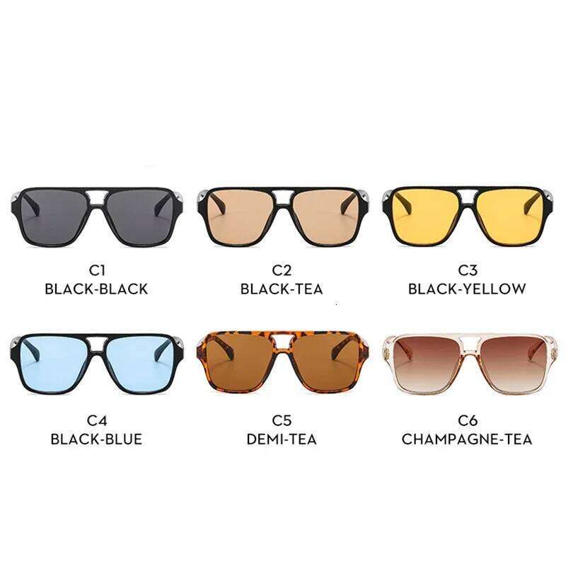 New Vintage Double Bridge Gradient Sunglasses Women Oversized Square Frame Luxury Shades Sun Glasses Female Pilot Eyewear H260129