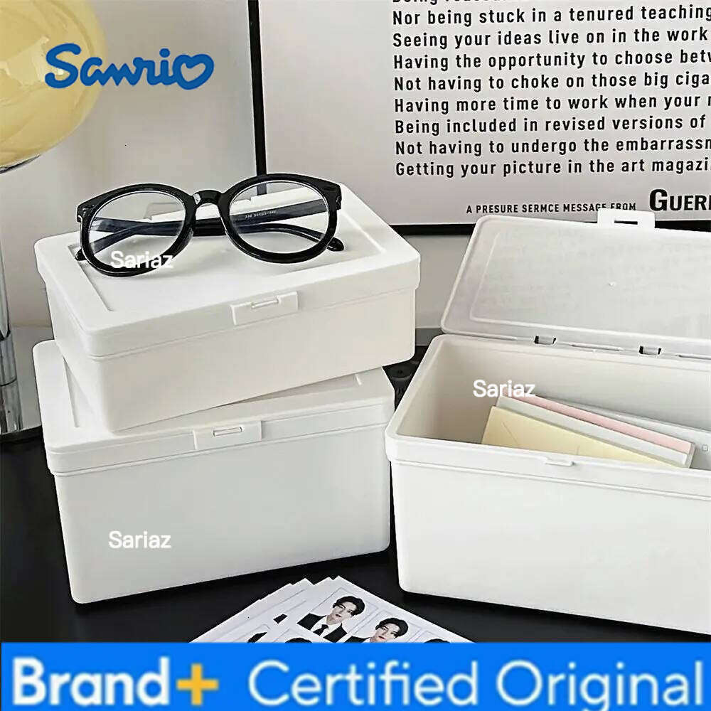 Sanrio White Flip Cover Card Out Hand Account Material Dust-Proof Storage Desktop Stationery Organizing Box H260129