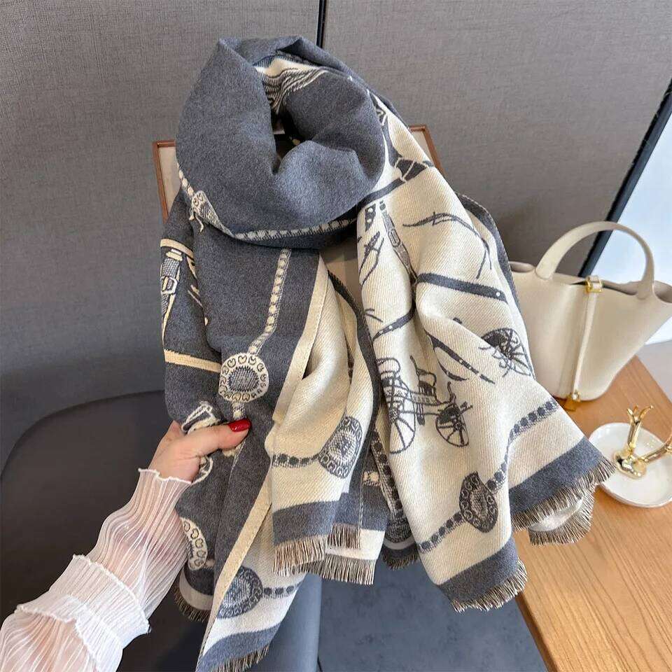 Autumn Winter Elegant Horse Print Shawl Wrap Women Luxury Cashmere Scarf Femme Thick Warm Stoles Long Blanket 26Y0129 - view 4