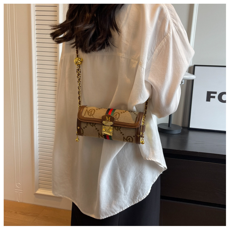 Jacquard canvas with leather embroidery letter color-block pen holder crossbody bag for women, European style, small bag with shoulder strapW251111