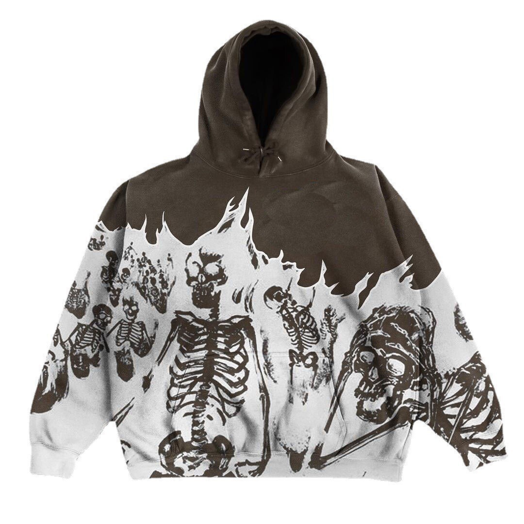 Luxury Brand Designer Clothes Foreign Trade Streetwear Retro Skull Zipper Hoodie Gothic Style Hooded Sweatshirt