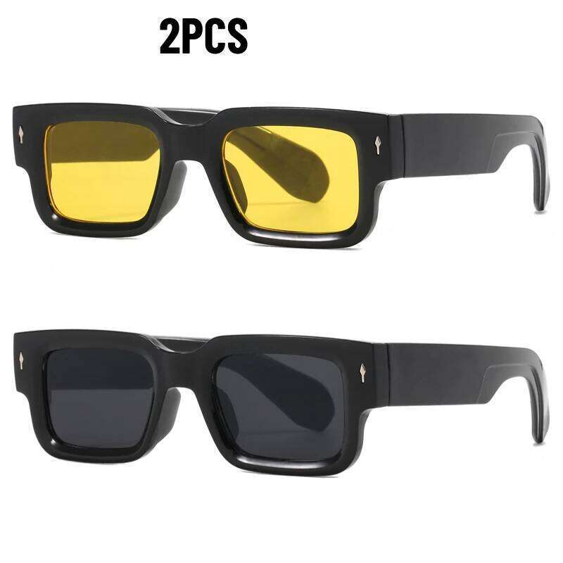 2PCS CY5539 Brand Designer Square Sunglasses Women Men Ocean Color Shades Glasses Female Fashion Rectangle Rivet Oculos De Sol H260129