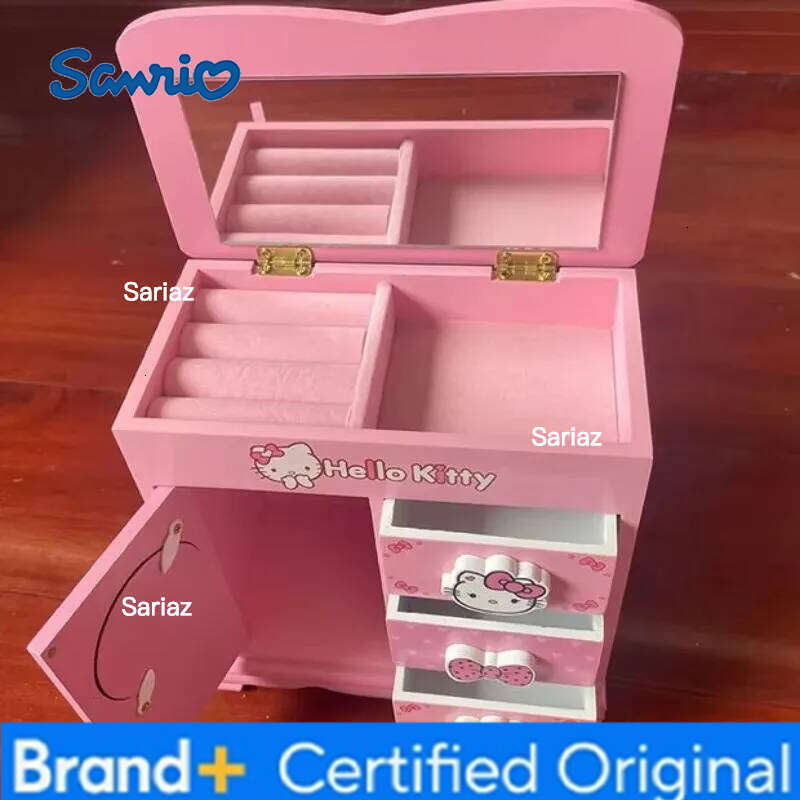 Sanrio Hello Kitty Kuromi My melody Japanese cute kawaii girl wooden jewelry storage desktop organizer box creative holiday gift H260129