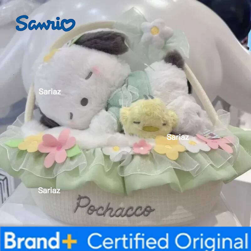 Sanrio New s Hellokittys Pochacco Cinnamoroll Plushie Doll Crouching Posture Flower Basket Series Plush Appease Toys Gift H260129