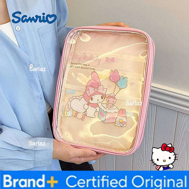 Sanrio New Hello Kitty Cartoon Handheld Transparent Pvc Large Capacity Tablet Storage Portable Visual Women'S Makeup Bag H260129