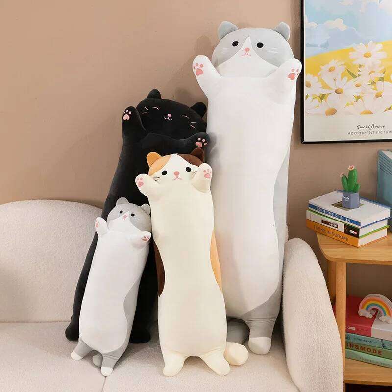 110cm Kawaii Cute Soft Long Cat Toy Office Pillow Cushion Back Bed Decoration Plush Doll Gift for Friends and Lovers Y260128