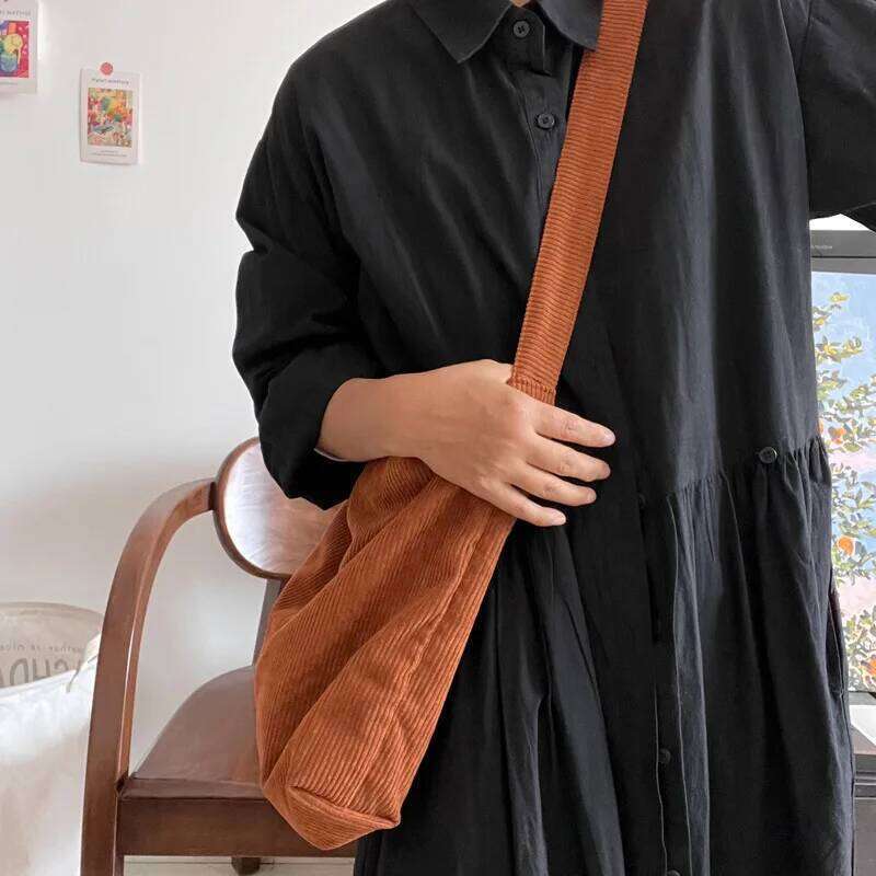 Retro Corduroy Women's Shoulder Bag Simple Large Capacity Female Casual Tote Crossbody Bags Solid Color Ladies Shopper Handbags