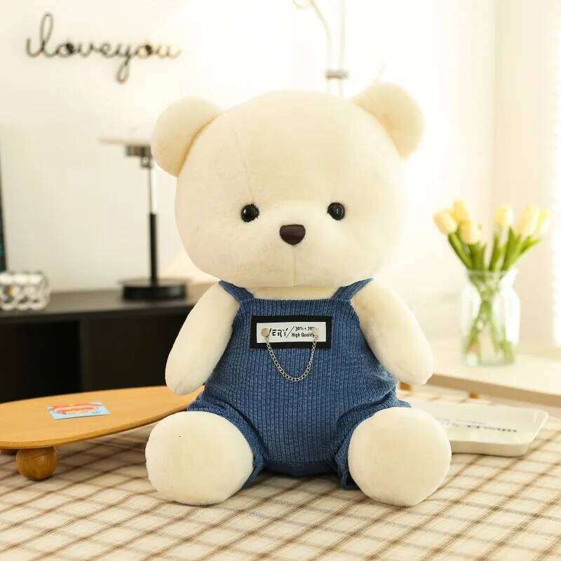 1pc 25cm/9.84in Cute bib pants rag doll pro couple bear plush toy kids gift girl pillow Y260128