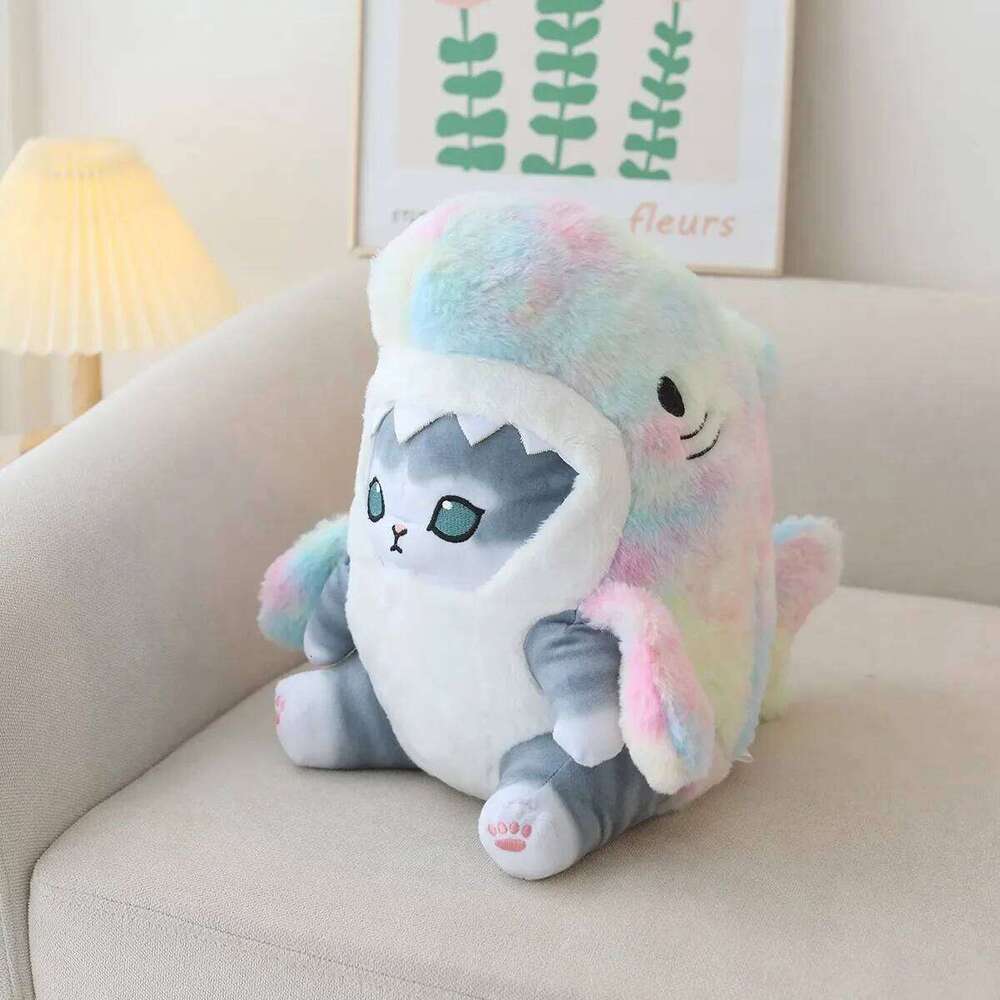 Kawaii Plush Toy Soft Stuffed Colorful Shark Cat Doll Kids Toys Birthday Christmas Gift for Boys Girls Y260128