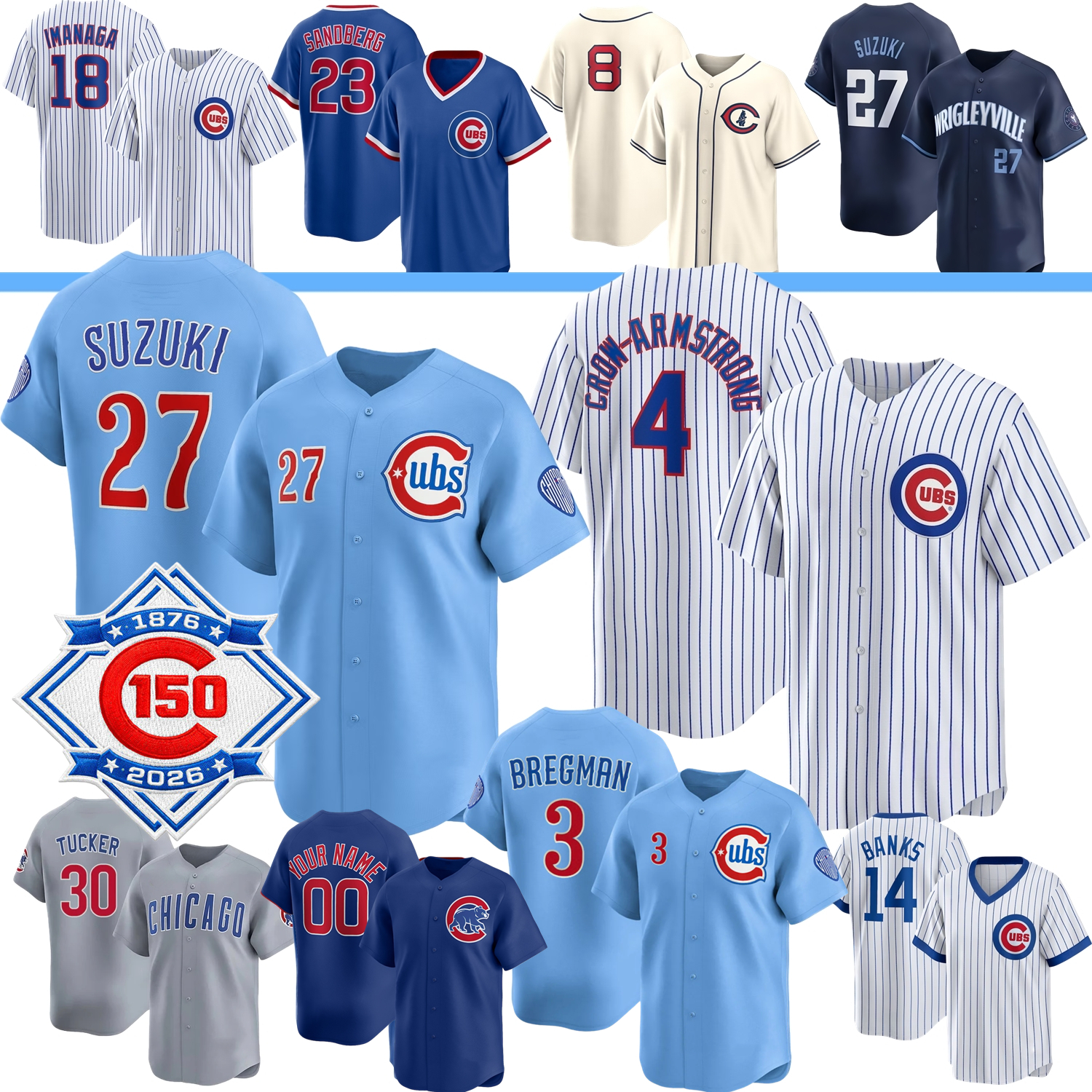 #3 Alex Bregman Chicago Jersey #4 Pete Crow-Armstrong Cub Dansby Swanson Matt Shaw Cade Horton Steele Hoerner Imanaga Happ Suzuki Brown Cabrera Amaya Banks Sandberg