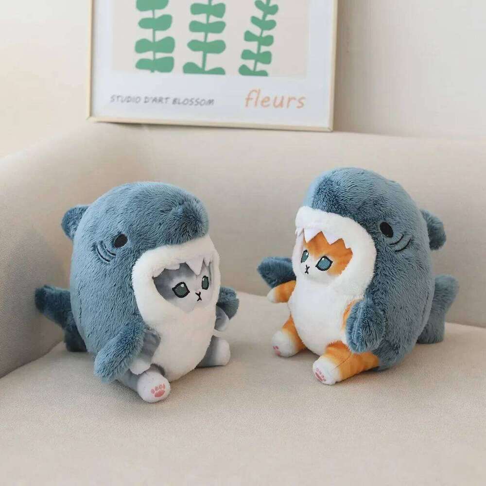 Kawaii Plush Toy Soft Stuffed Colorful Shark Cat Doll Kids Toys Birthday Christmas Gift for Boys Girls Y260128