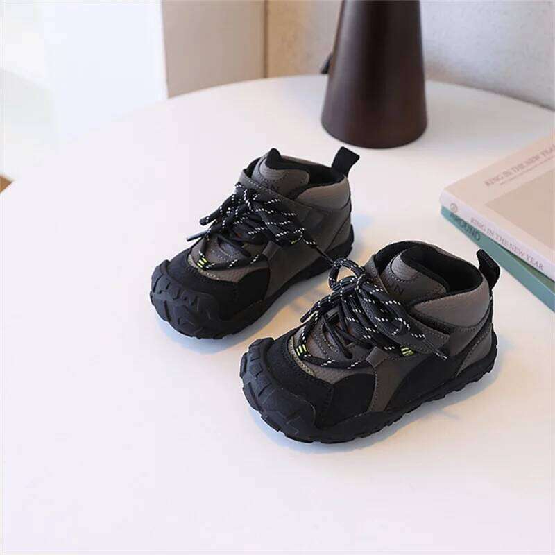 2025 New Autumn Children Leather High-help Kids Casual Shoes Non-slip Fashion Toddler Girls Boys Sneakers EU 22-30 Y260128