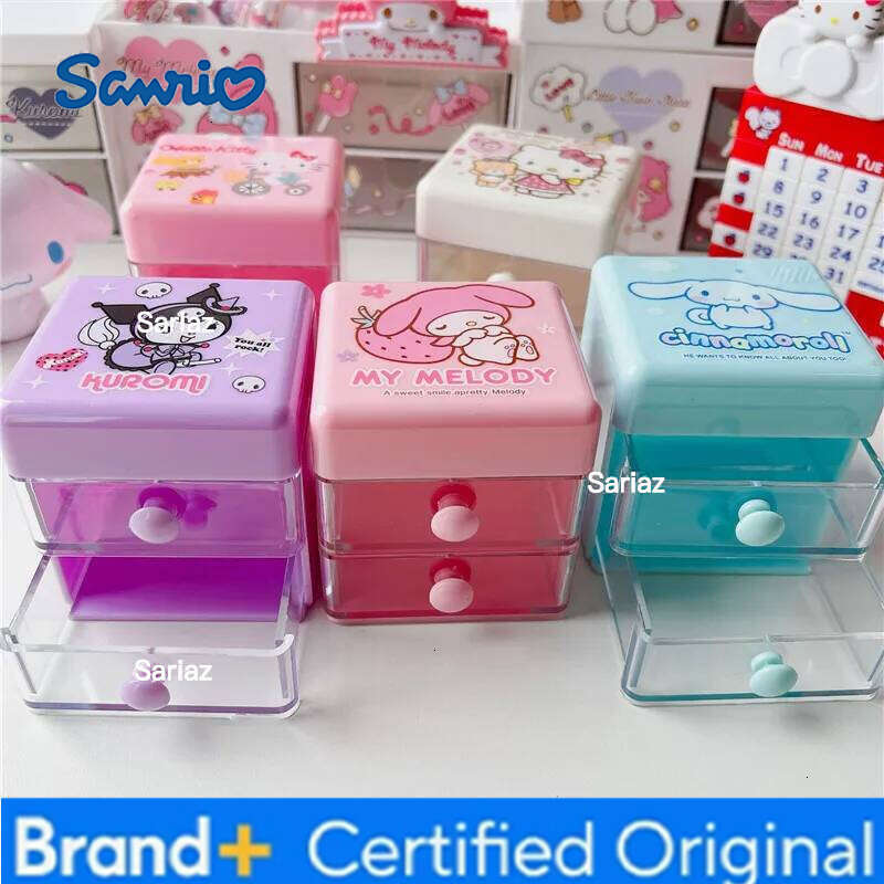 Sanrio Multifuncti Cinnamoroll Hello Kitty My Melody Jewelry Desktop Box Cartoon Mini Bilayer Storage Boxes H260129 H260129