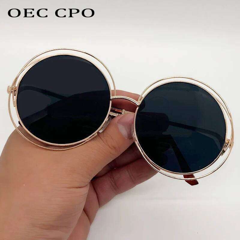 OEC CPOVintage Round Sunglasses for Women Fashion Metal Big Frame Sun Glasses Female Goggles Oculos De Sol H260129