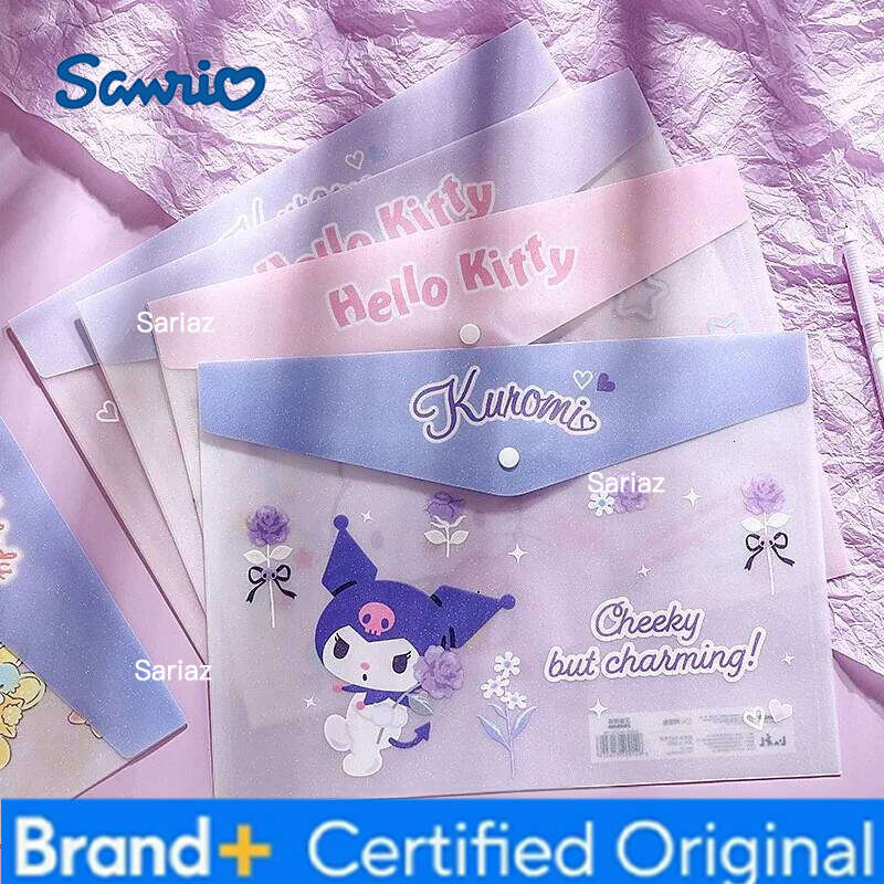 Sanrio Kuromi Cute Cartoon Snap Button A4 File Bag Exam Paper Storage Organizer Folder for School Office Document Classification H260129